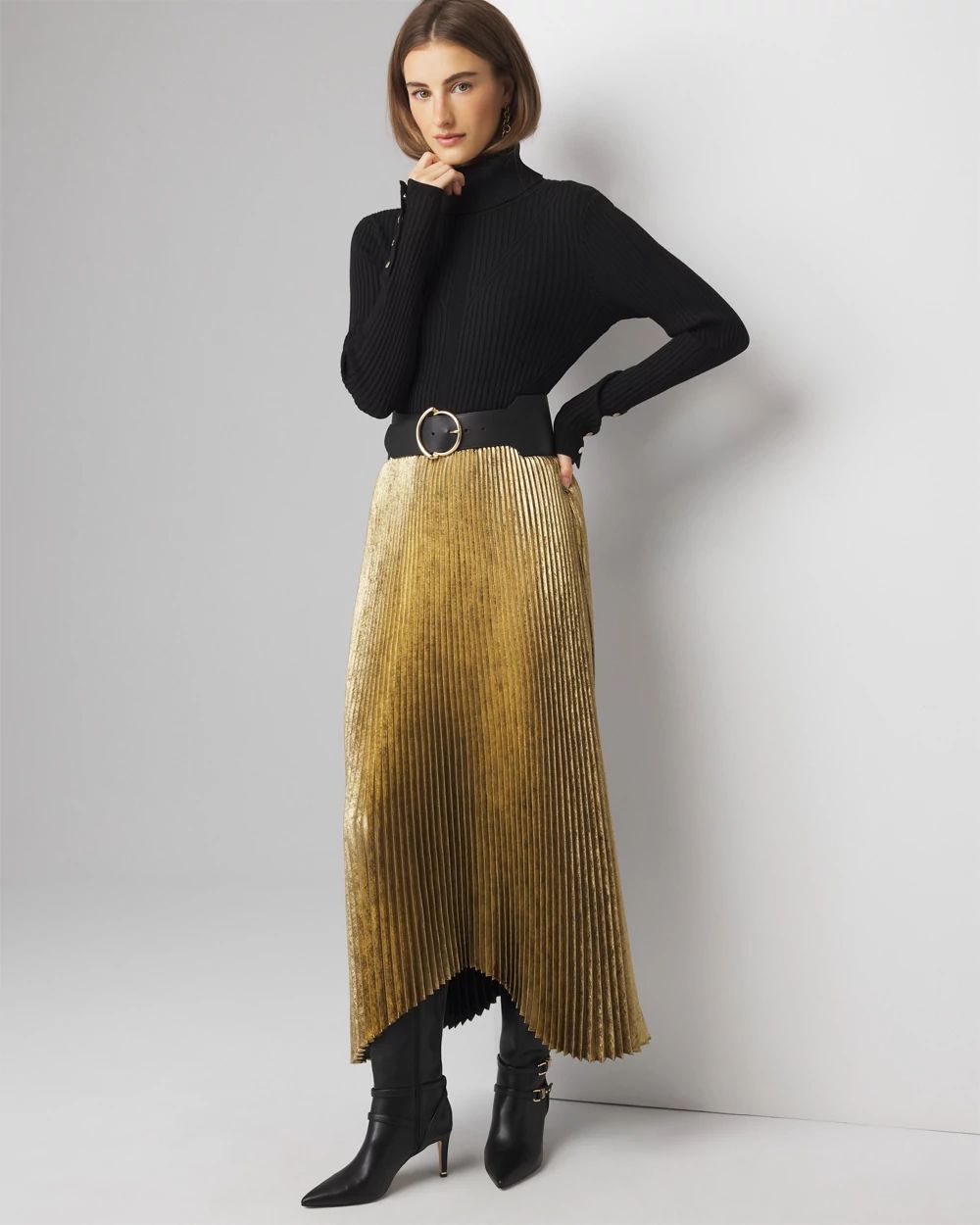Metallic pleated skirt shop